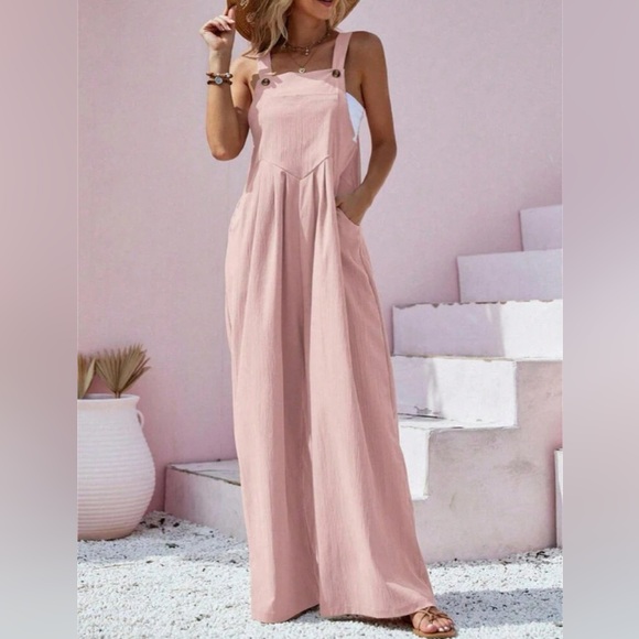 Pink Button-up Suspender Jumpsuit. Various Sizes. - Picture 1 of 5